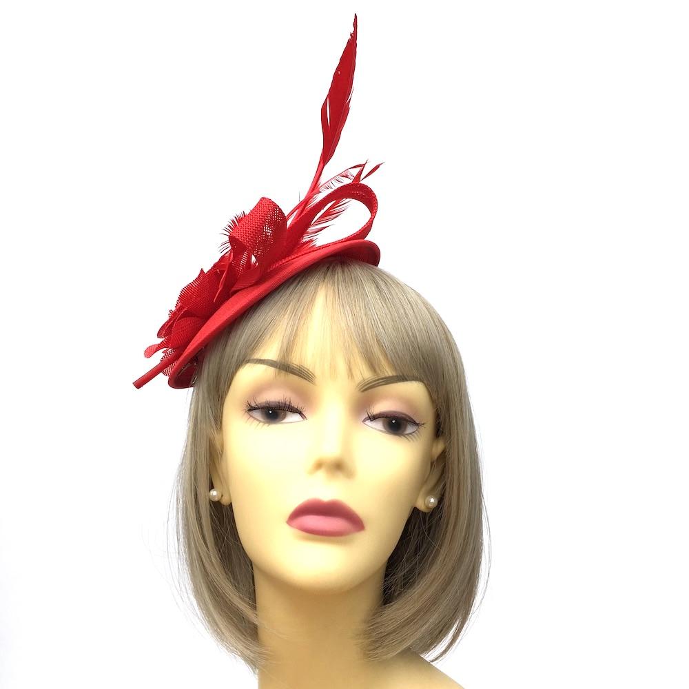 Pillar Box Red Sinamay Dome Disc Fascinator-Fascinators Direct