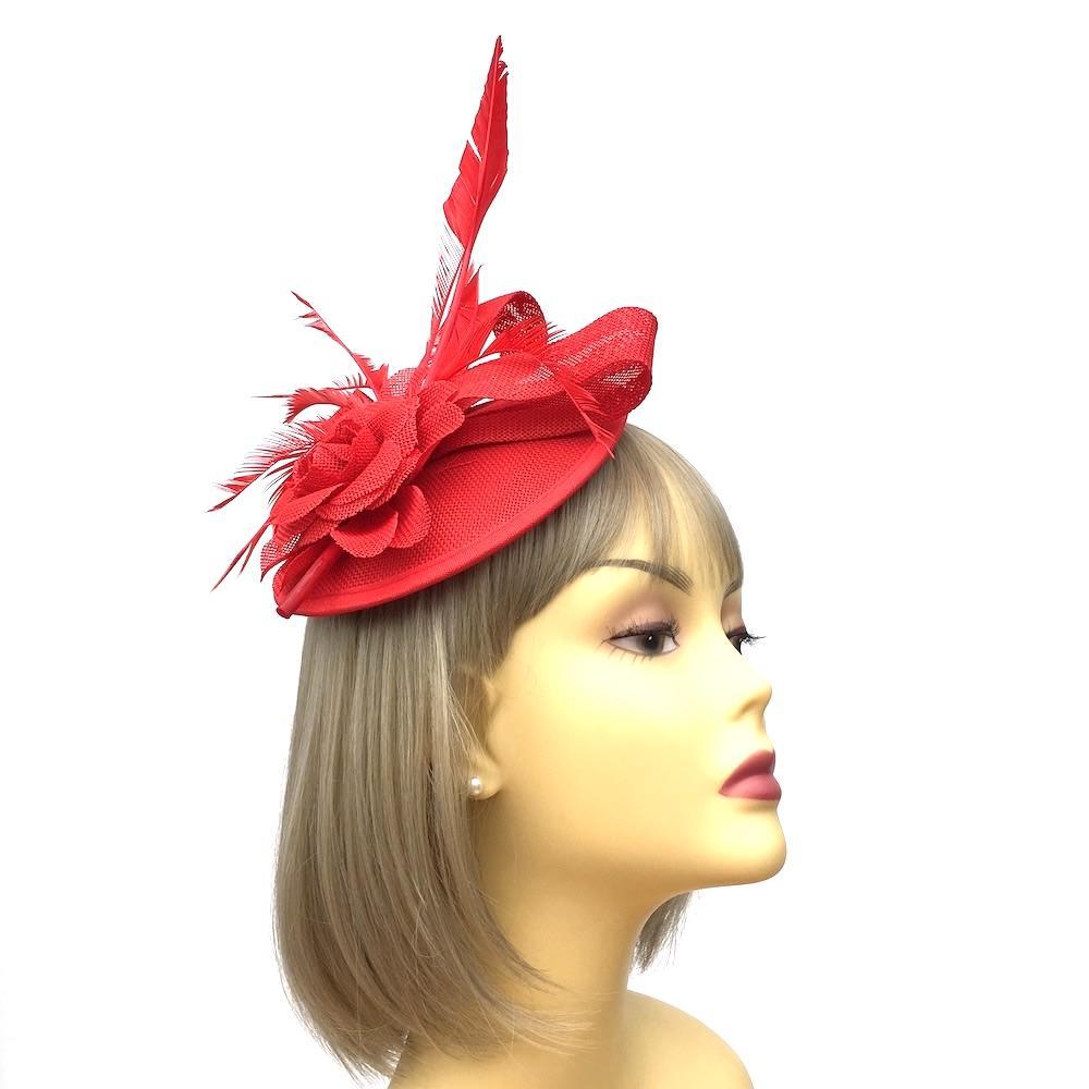 Pillar Box Red Sinamay Dome Disc Fascinator-Fascinators Direct