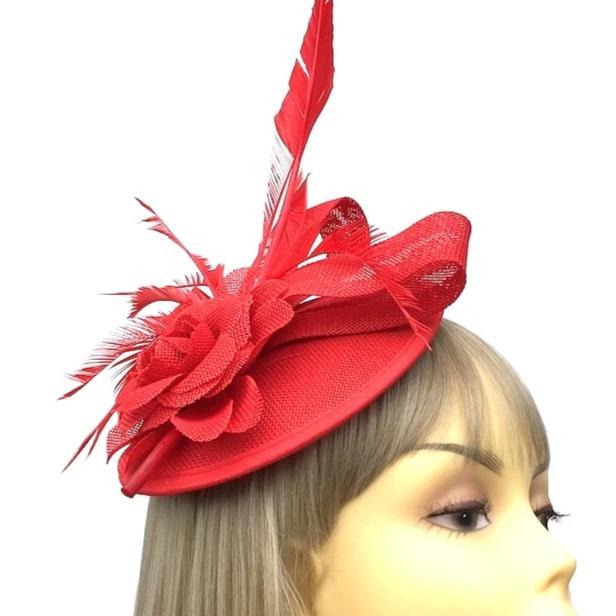 Pillar Box Red Sinamay Dome Disc Fascinator-Fascinators Direct