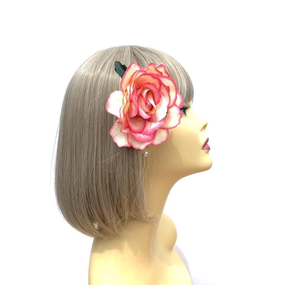 Pink Cream Variegated Rose Hair Clip Flower Hair Clip