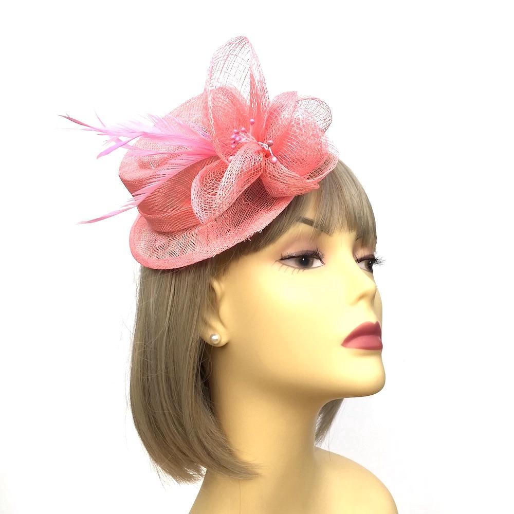 Pink Sinamay Mini Hat Fascinator-Fascinators Direct