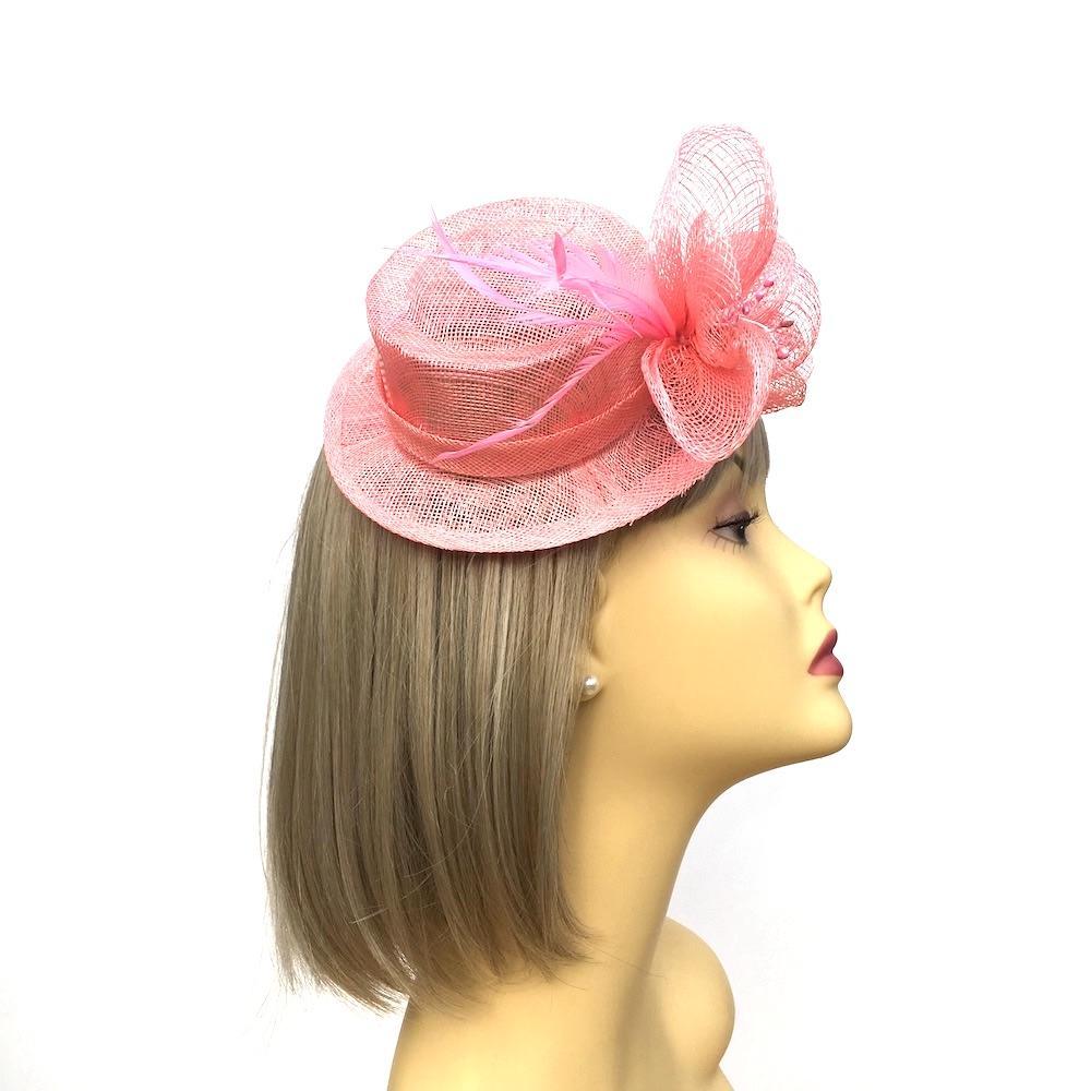 Pink Sinamay Mini Hat Fascinator-Fascinators Direct