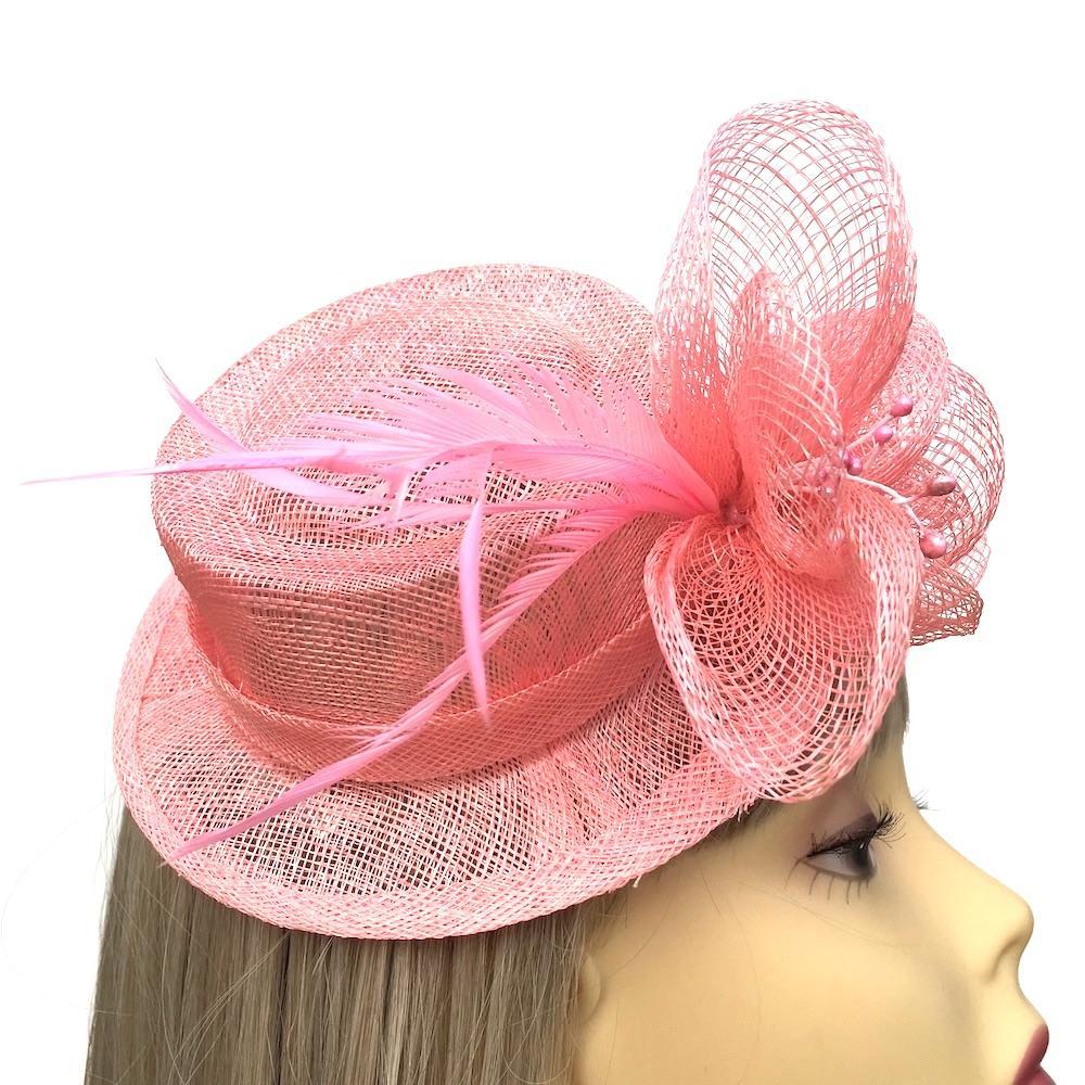 Pink Sinamay Mini Hat Fascinator-Fascinators Direct