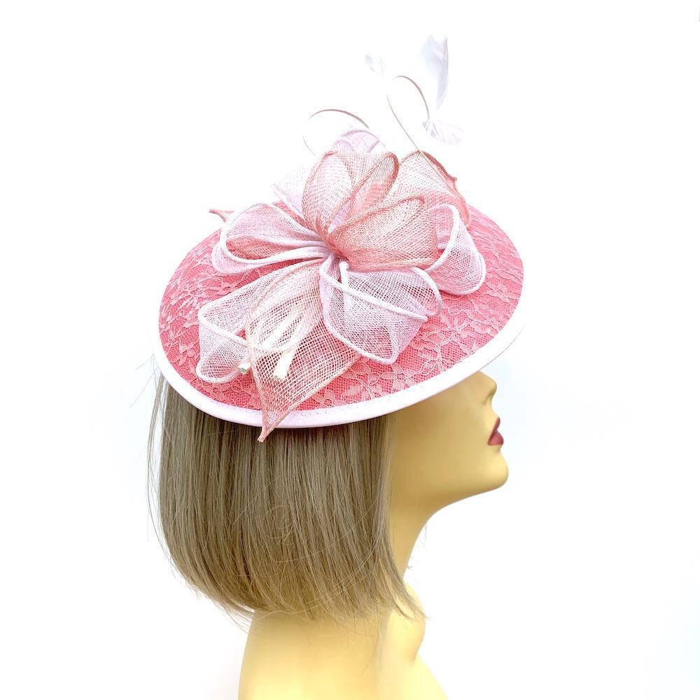 Pink & White Fascinator Hat with Embroidered Detail-Fascinators Direct