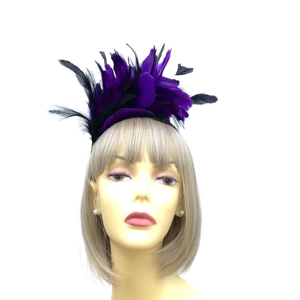 Purple & Black Vintage Feather Flapper Headband Fascinator-Fascinators Direct