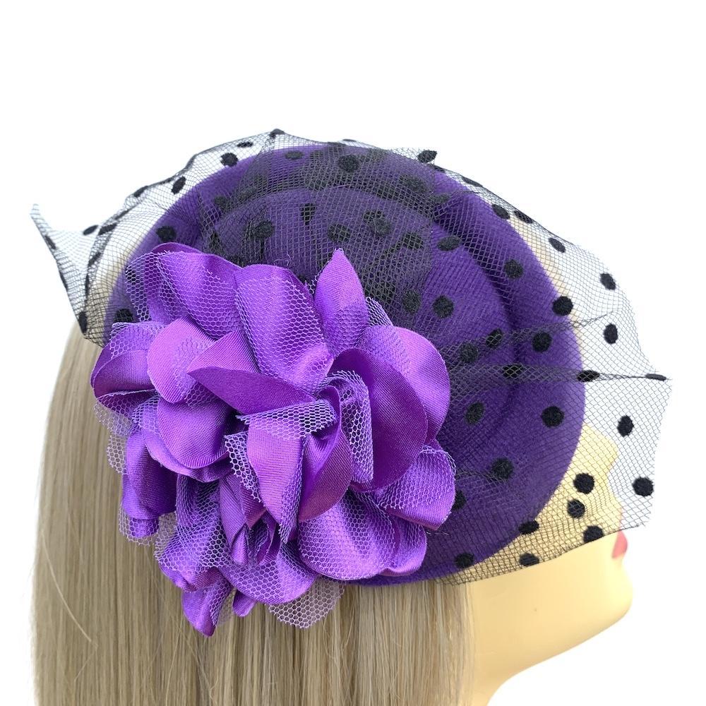 Purple Pillbox Hat Fascinator with Flower-Fascinators Direct