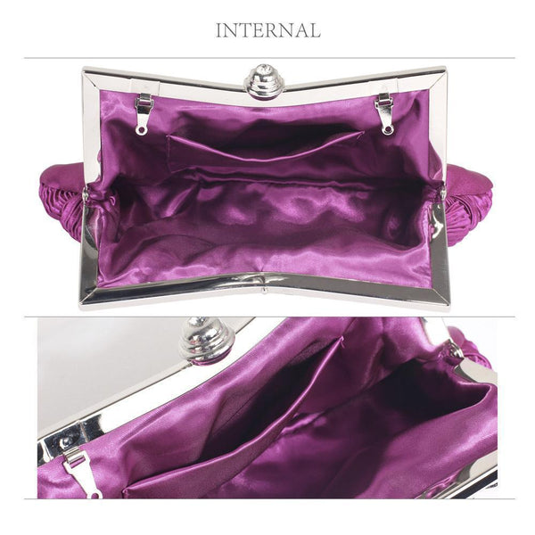 Purple Satin Embellished Clutch Bag for Evening Occasions Weddings