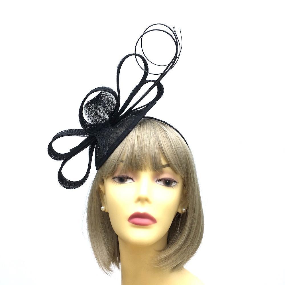 Quilled Black Fascinator Hat with Looped Sinamay-Fascinators Direct