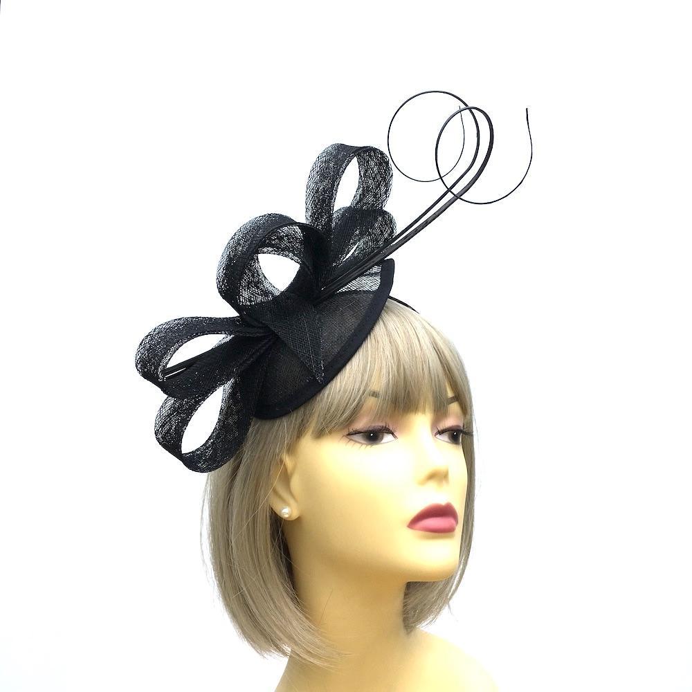 Quilled Black Fascinator Hat with Looped Sinamay-Fascinators Direct