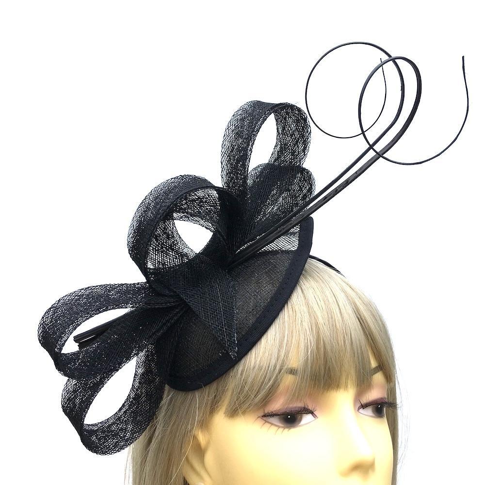 Quilled Black Fascinator Hat with Looped Sinamay-Fascinators Direct