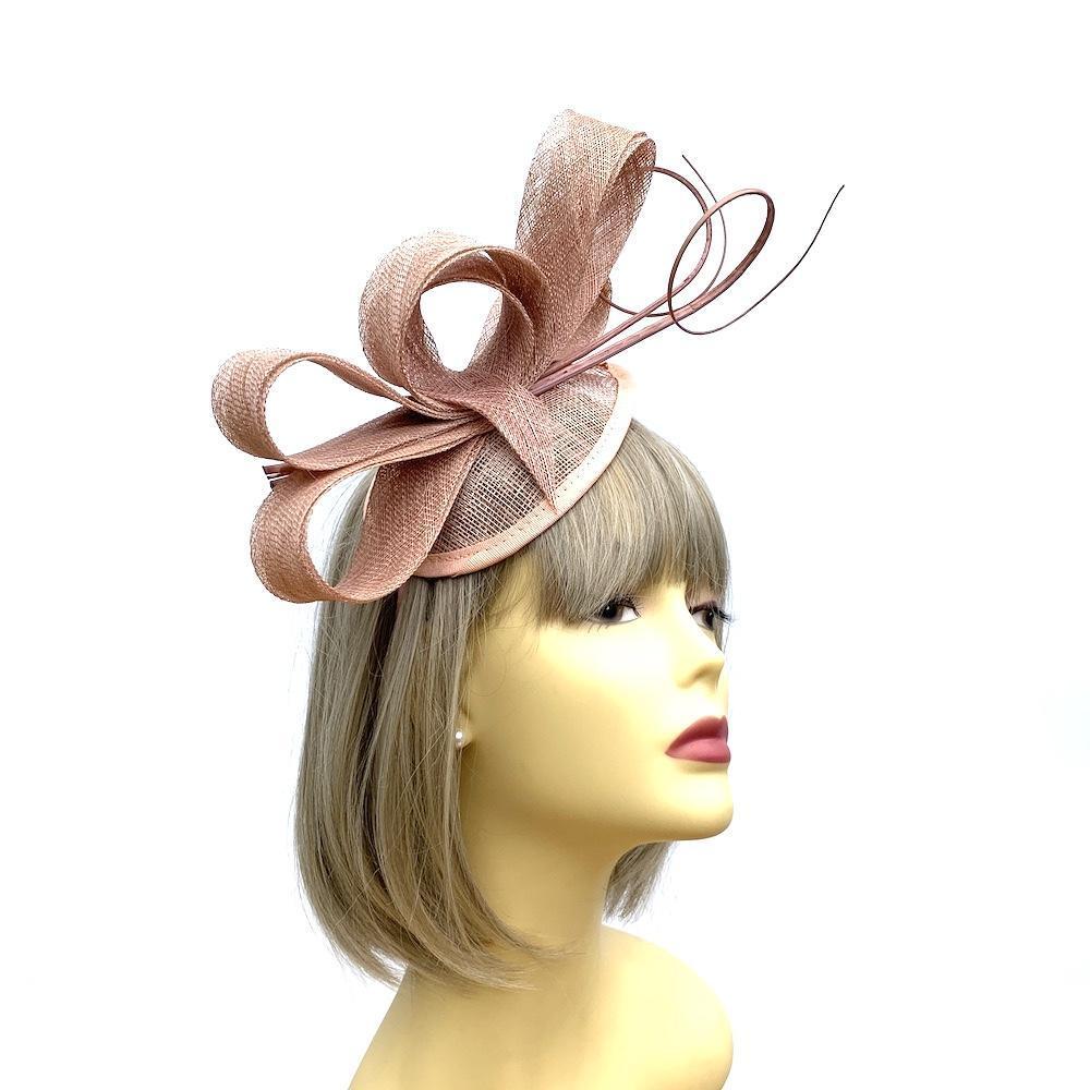 Quilled Dark Nude Fascinator Hat with Looped Sinamay-Fascinators Direct