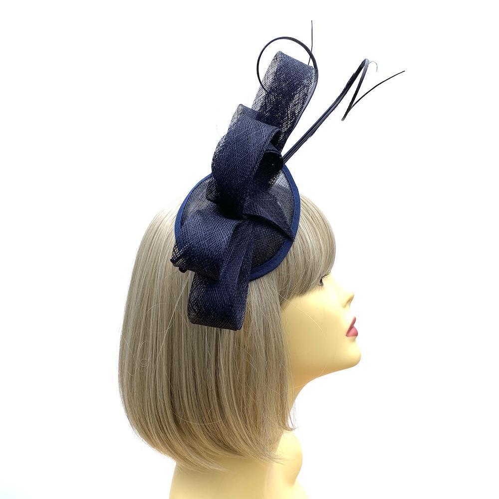 Quilled Navy Fascinator Hat with Looped Sinamay-Fascinators Direct