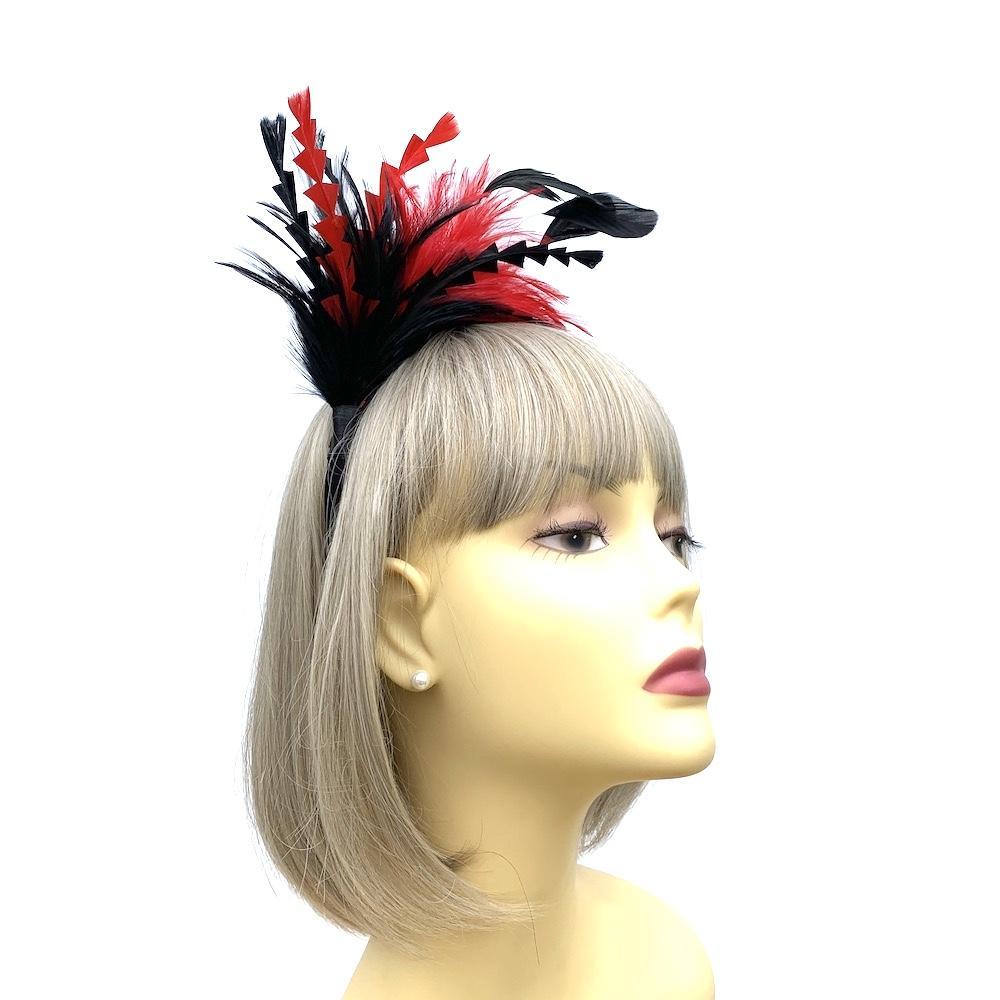 Red & Black Fascinator Headband with Feathers-Fascinators Direct