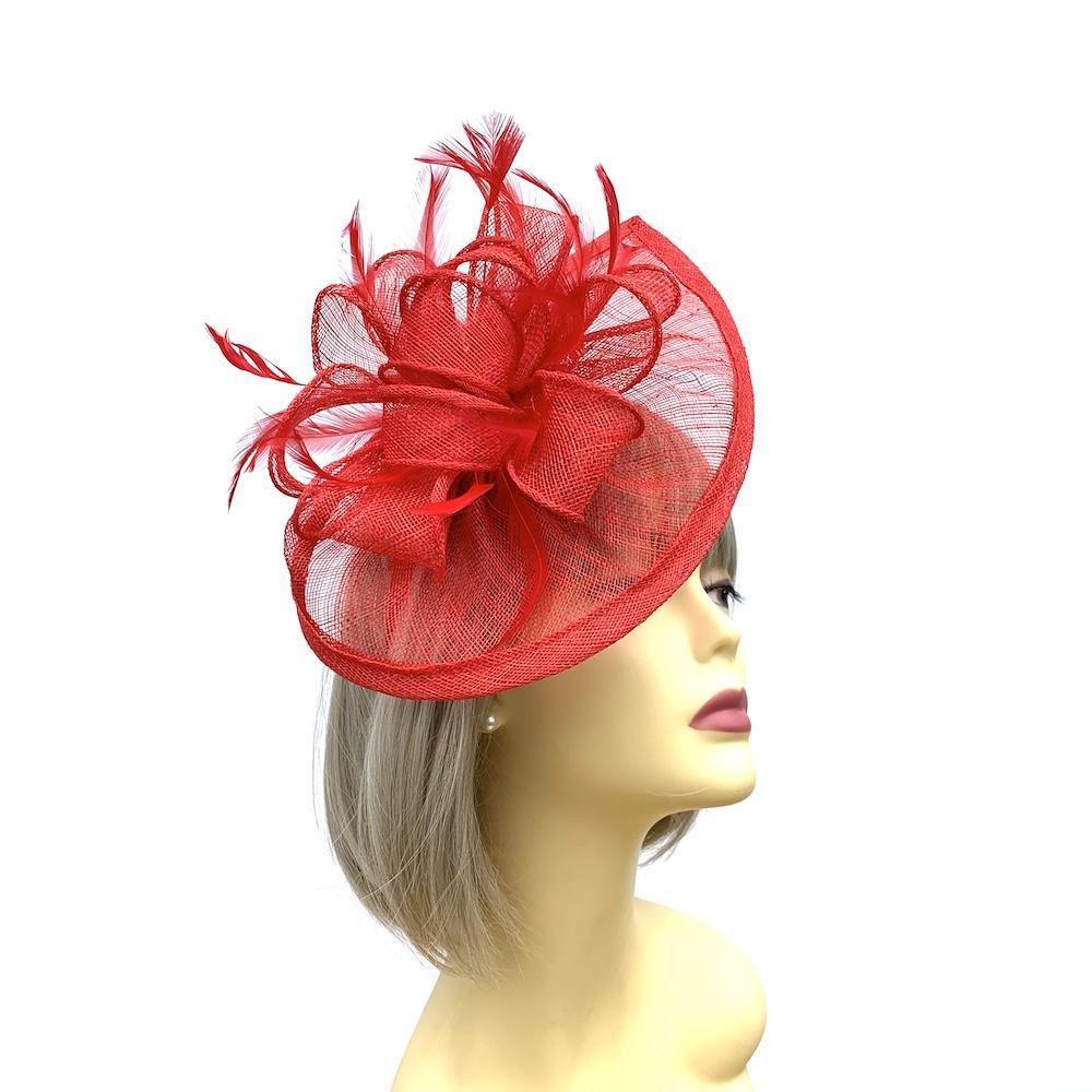 Red Fascinator with Ruched Sinamay & Loops-Fascinators Direct