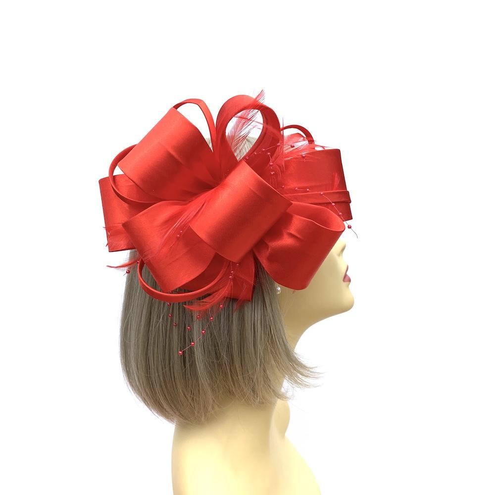 Red Hair Fascinator with Large Loops & Pearl Beads-Fascinators Direct