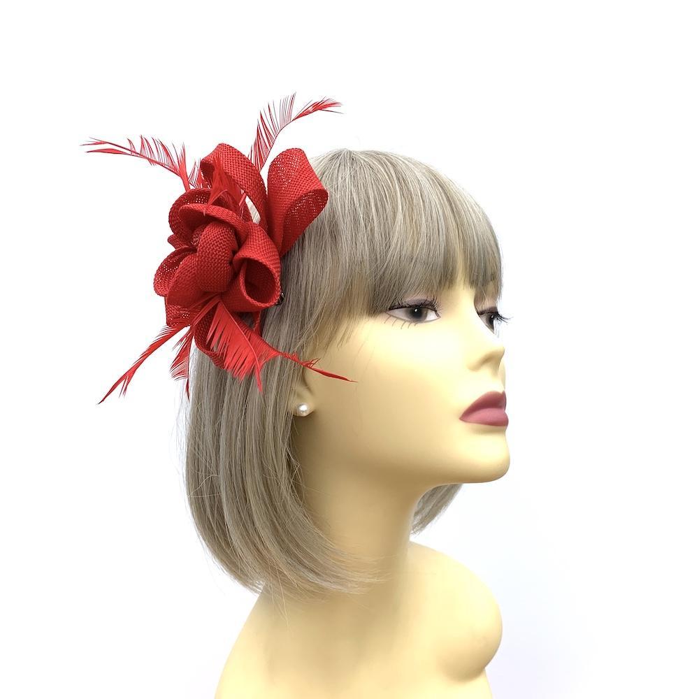 Red Looped Flower Fascinator Clip-Fascinators Direct