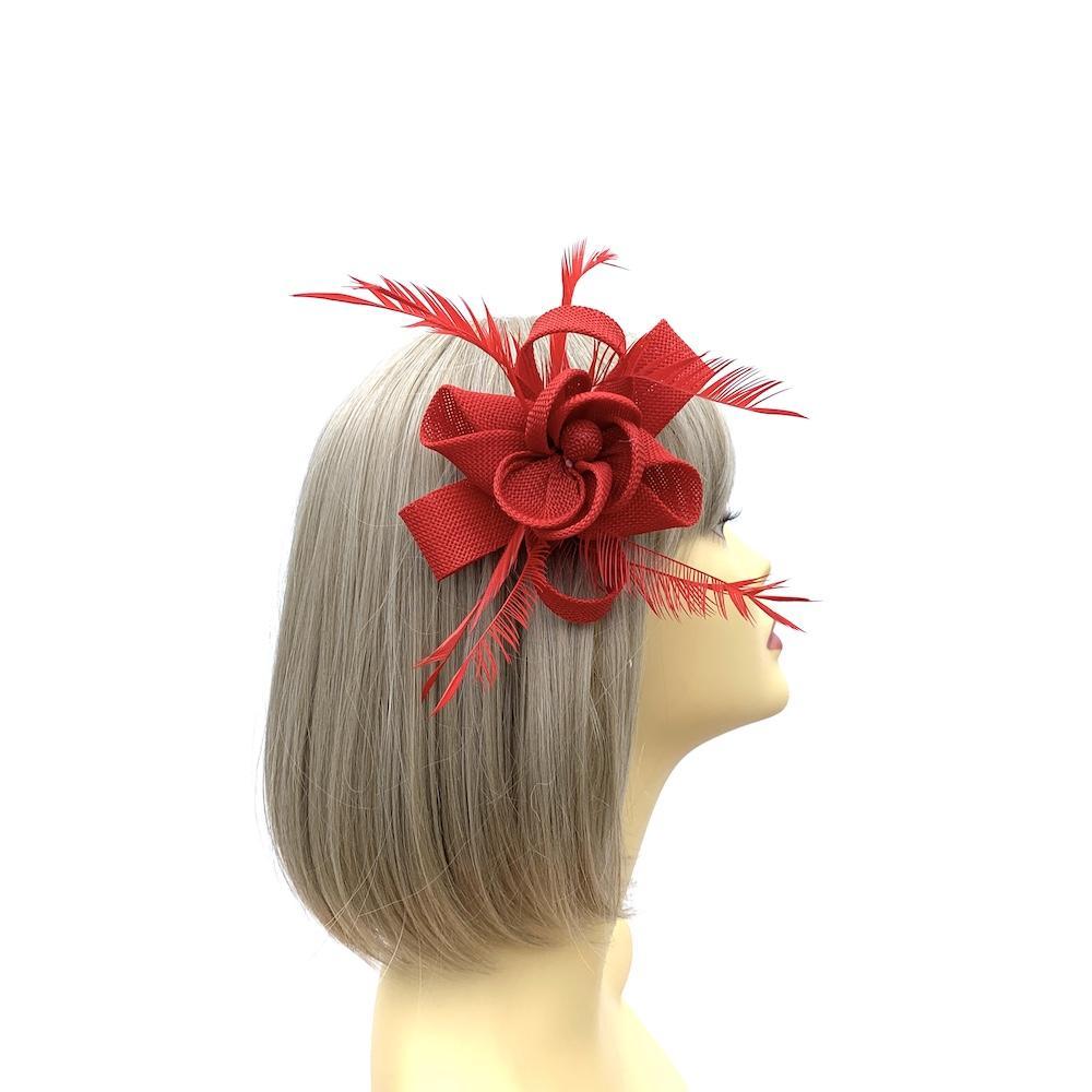 Red Looped Flower Fascinator Clip-Fascinators Direct