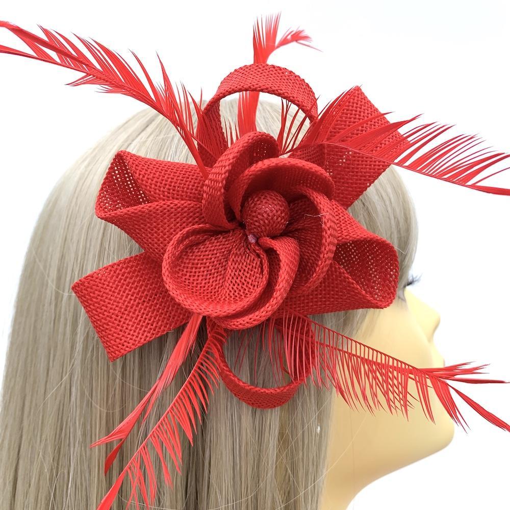 Red Looped Flower Fascinator Clip-Fascinators Direct