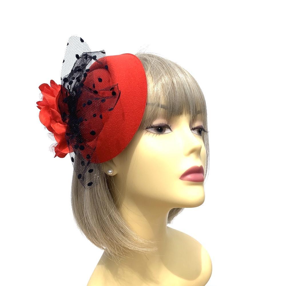 Red Pillbox Hat Fascinator with Flower-Fascinators Direct