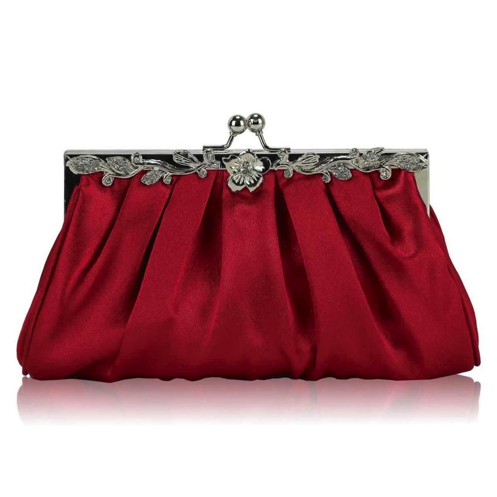 Red Satin Clutch Bag with Diamante Flower-Fascinators Direct