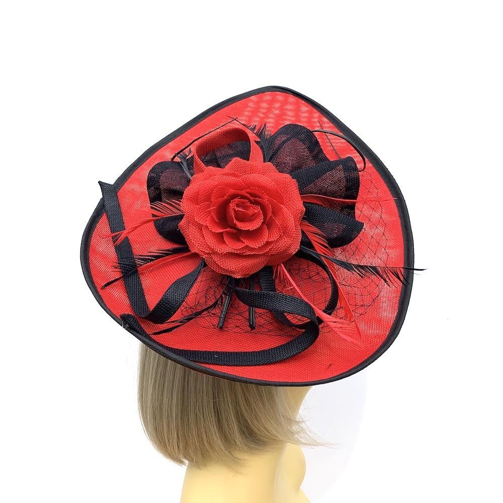 Red Saucer Fascinator Hat with Black Trim-Fascinators Direct