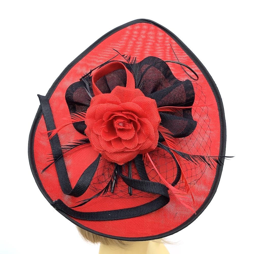 Red Saucer Fascinator Hat with Black Trim-Fascinators Direct