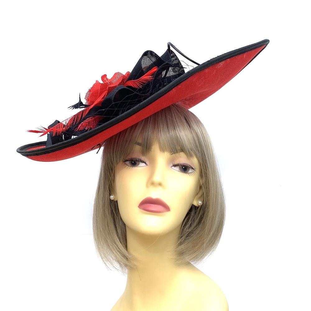 Red Saucer Fascinator Hat with Black Trim-Fascinators Direct