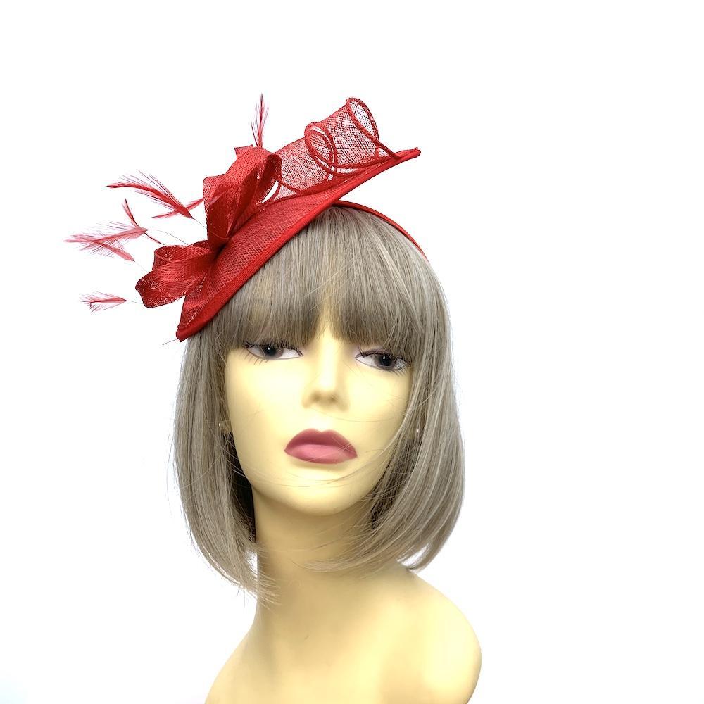 Red Teardrop Fascinator with Curled Sinamay Loops-Fascinators Direct