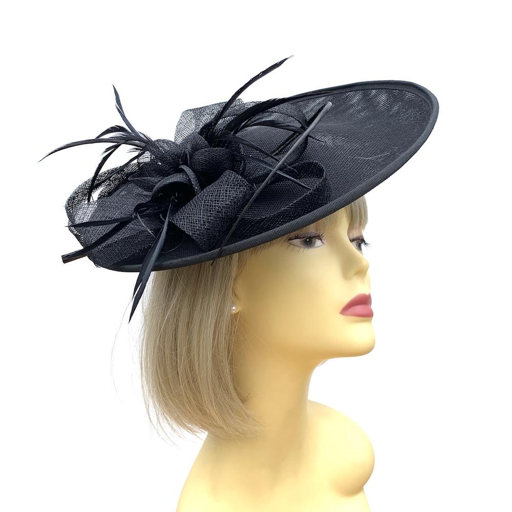 Round Black Disc Fascinator with Quill & Feathers-Fascinators Direct