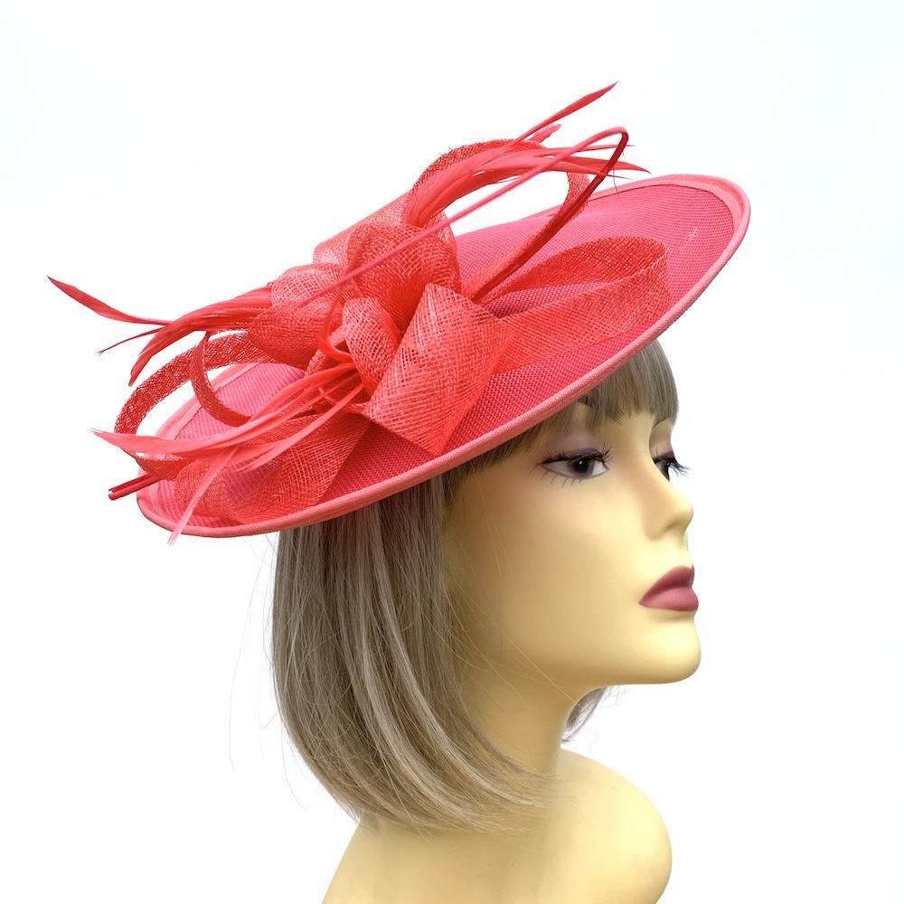Round Coral Disc Fascinator with Quill & Feathers-Fascinators Direct