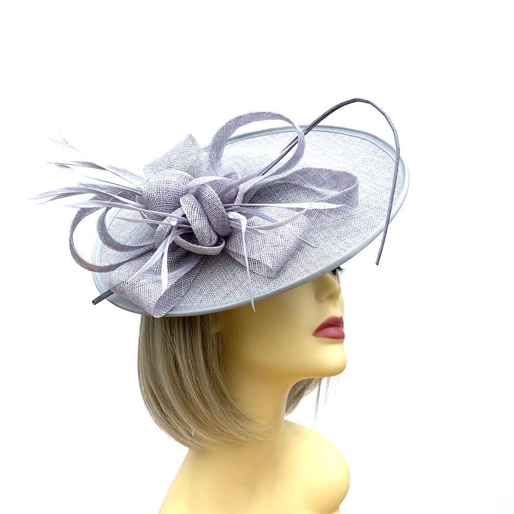 Round Silver Grey Disc Fascinator with Quill & Feathers-Fascinators Direct