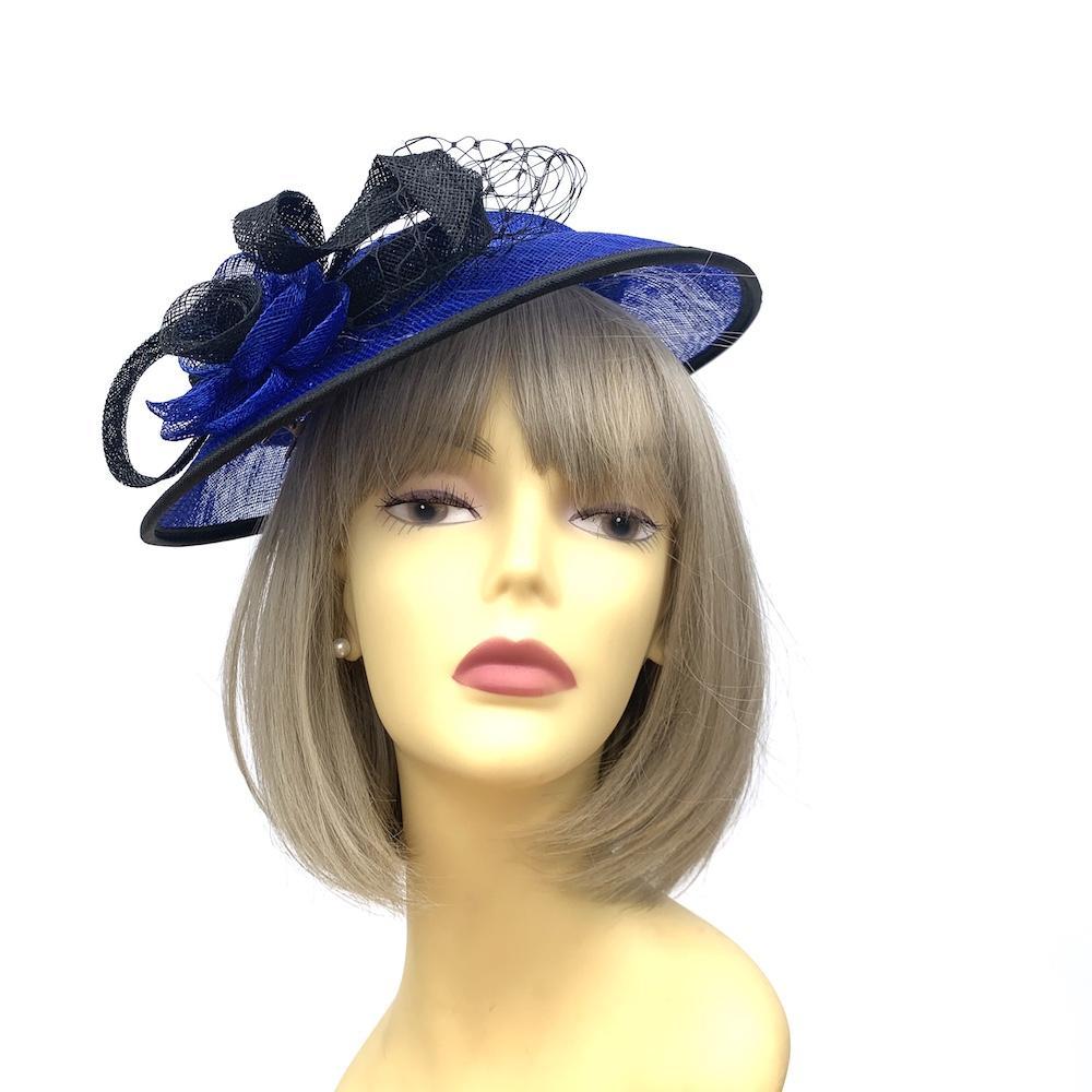 Royal Blue &amp; Black Sinamay Mesh Hatinator-Fascinators Direct