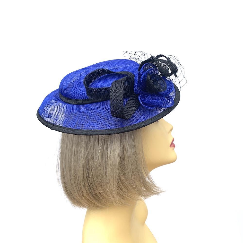 Royal Blue &amp; Black Sinamay Mesh Hatinator-Fascinators Direct