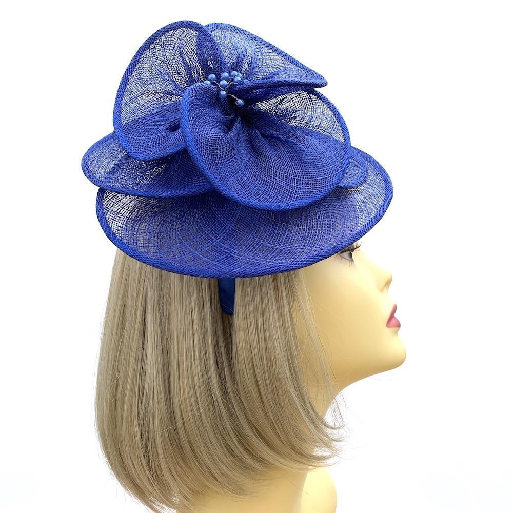 Royal Blue Hatinator in Poppy Flower Design-Fascinators Direct