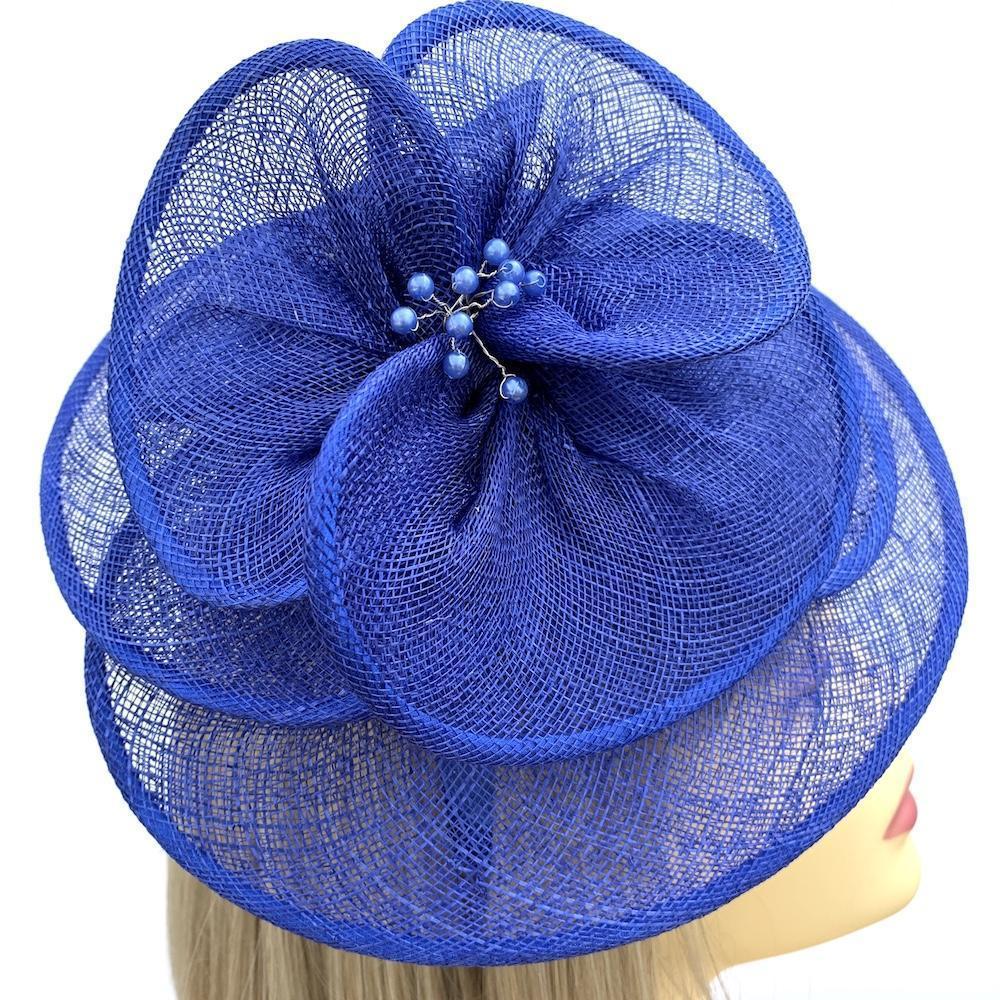 Royal Blue Hatinator in Poppy Flower Design-Fascinators Direct