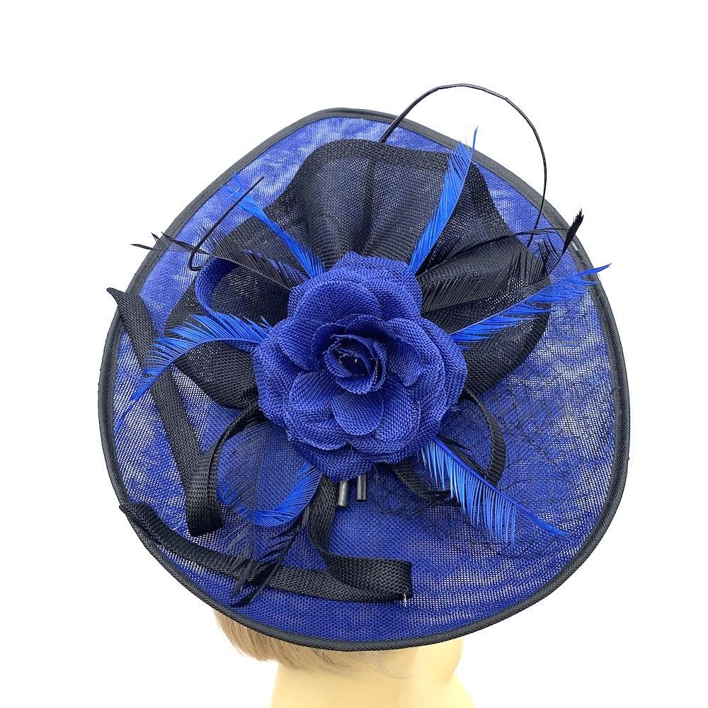 Royal Blue Saucer Fascinator Hat with Black Trim-Fascinators Direct