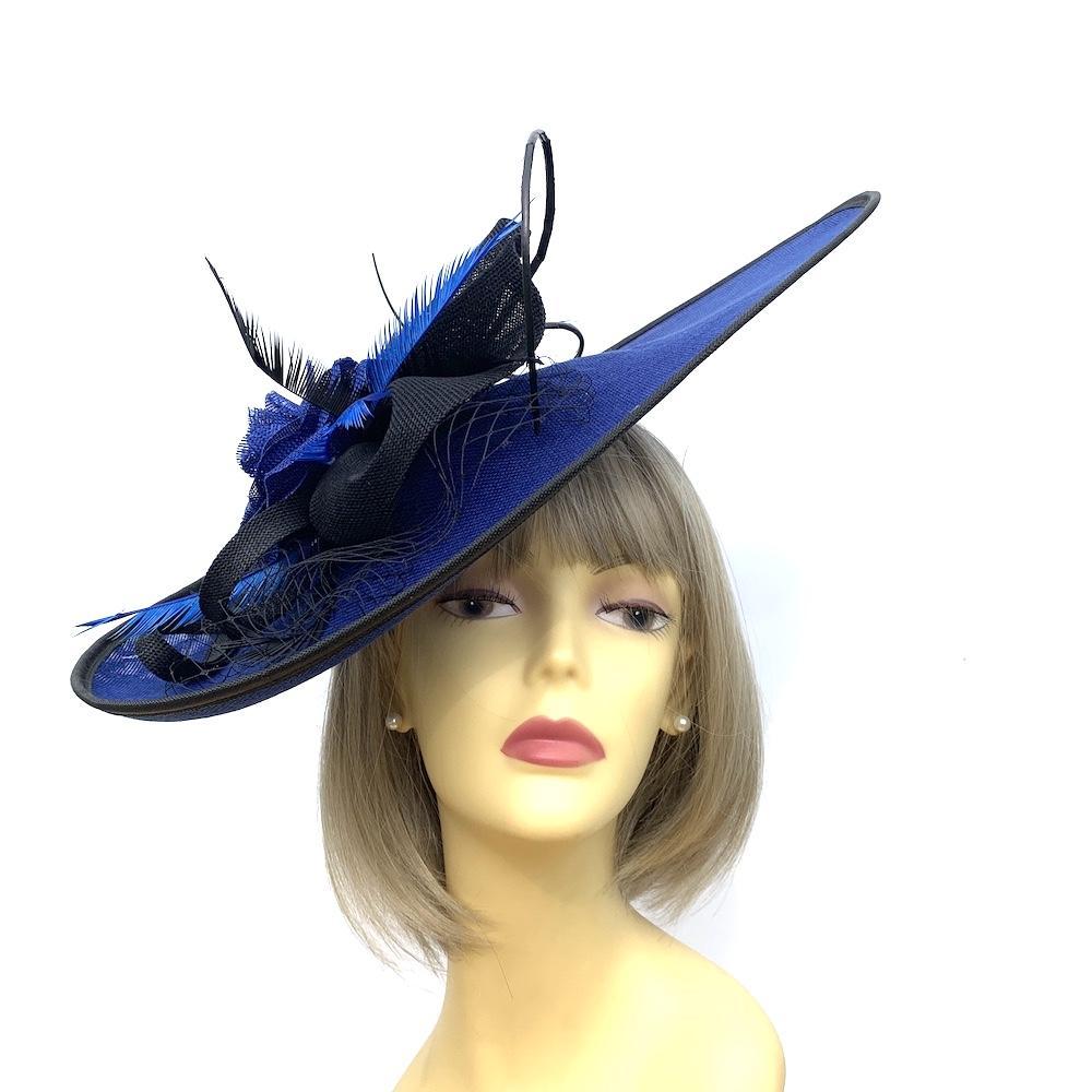 Royal Blue Saucer Fascinator Hat with Black Trim-Fascinators Direct