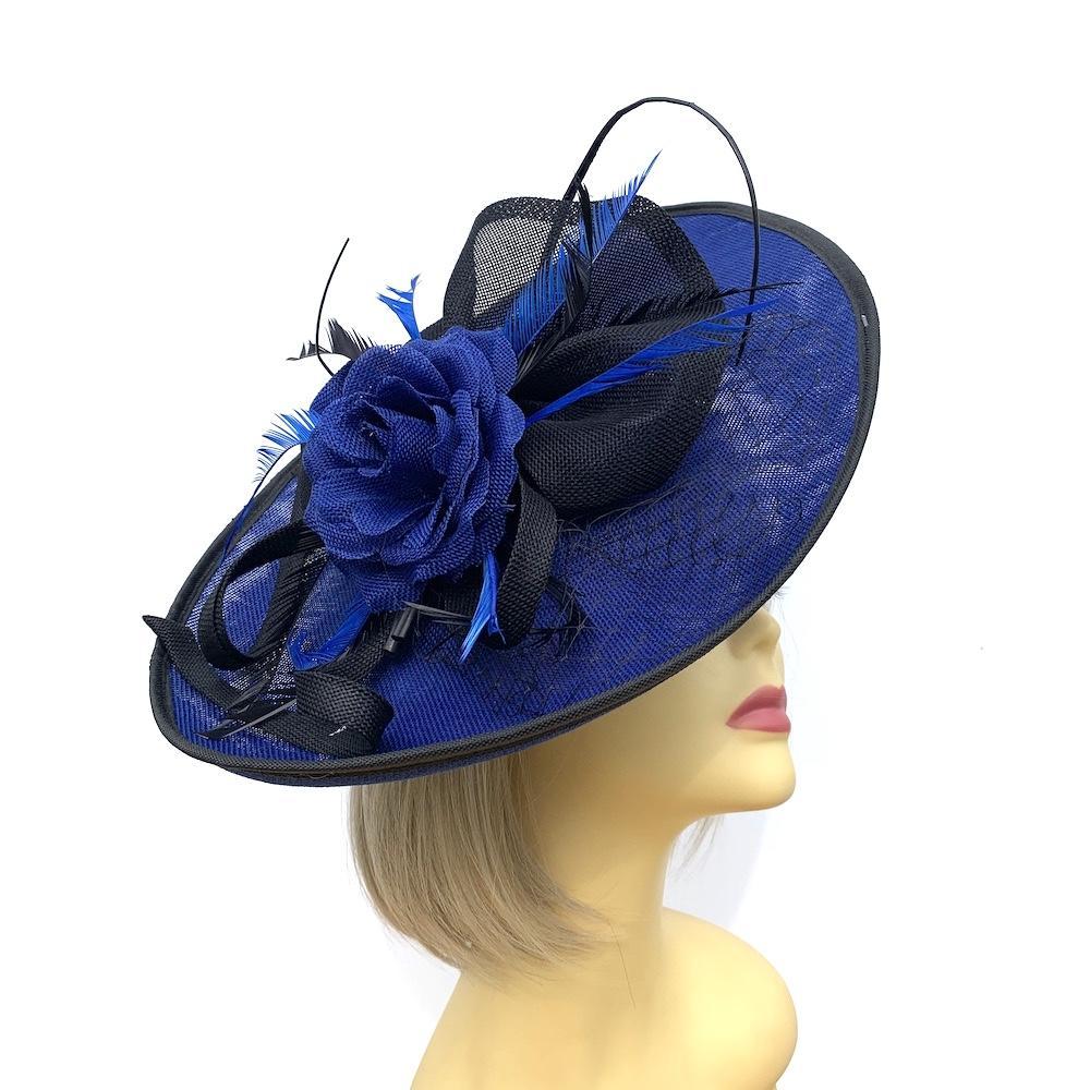 Royal Blue Saucer Fascinator Hat with Black Trim-Fascinators Direct