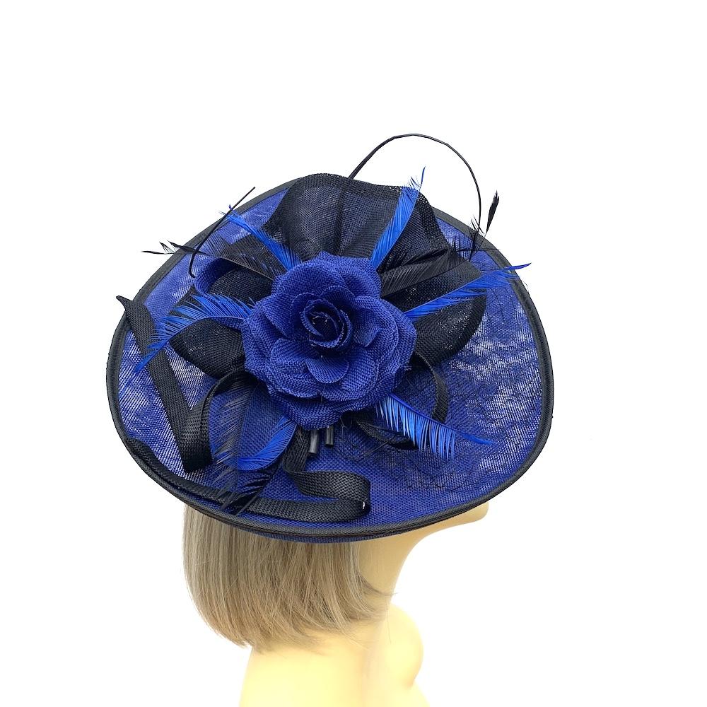 Royal Blue Saucer Fascinator Hat with Black Trim-Fascinators Direct