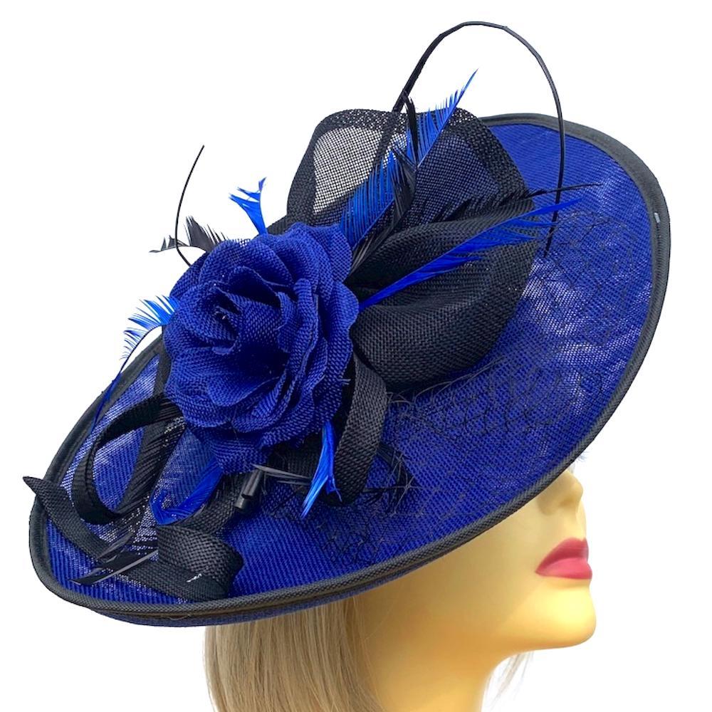 Royal Blue Saucer Fascinator Hat with Black Trim-Fascinators Direct
