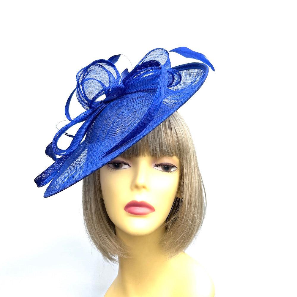 Royal Blue Sinamay Saucer Fascinator Hat-Fascinators Direct