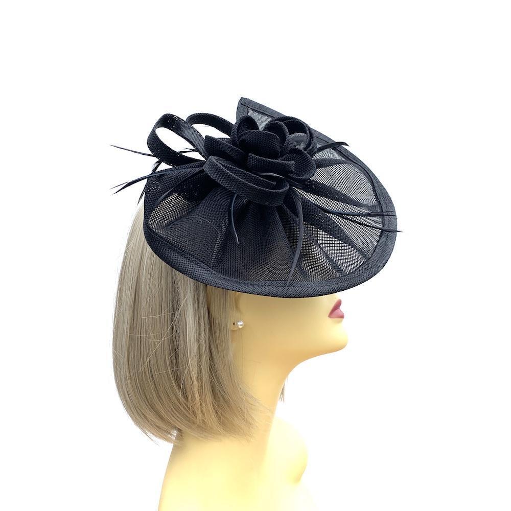 Ruched Sinamay Fan Style Black Fascinator Hat-Fascinators Direct