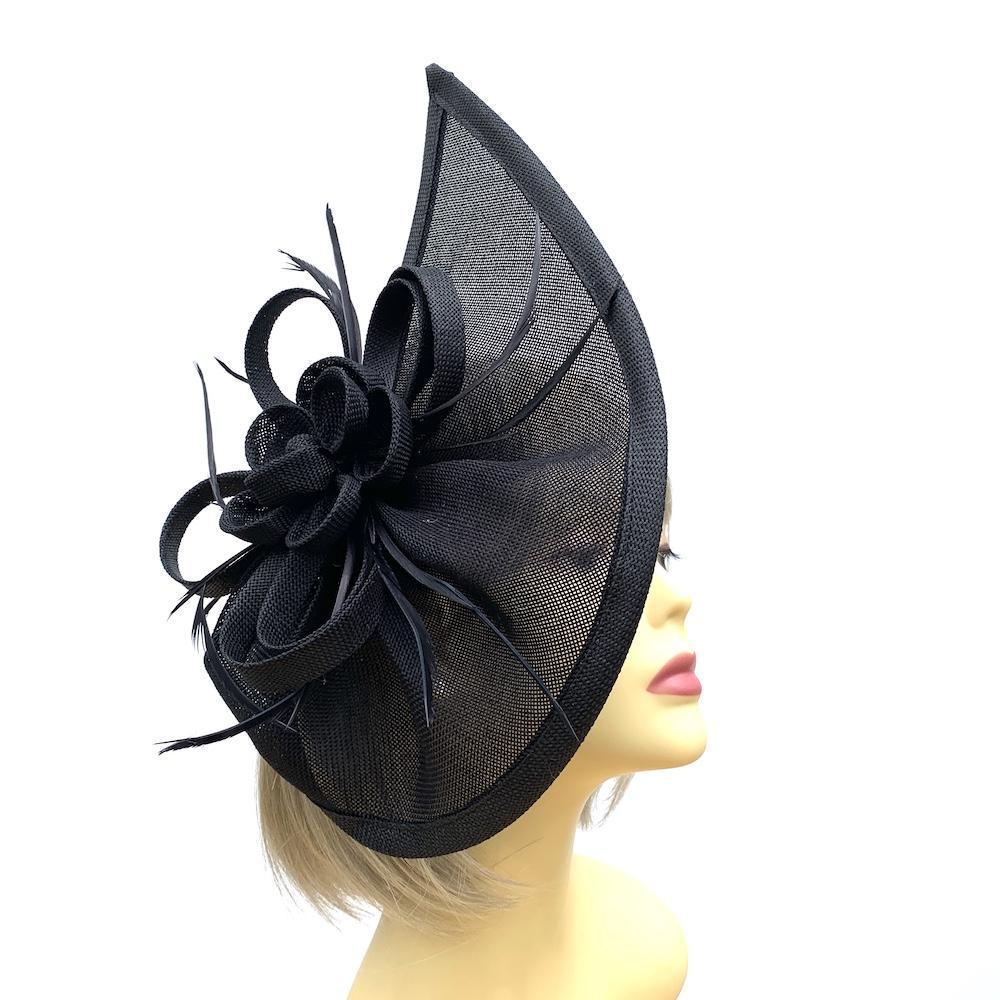 Ruched Sinamay Fan Style Black Fascinator Hat-Fascinators Direct
