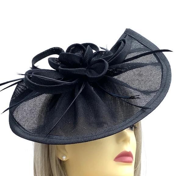 Ruched Sinamay Fan Style Black Fascinator Hat-Fascinators Direct