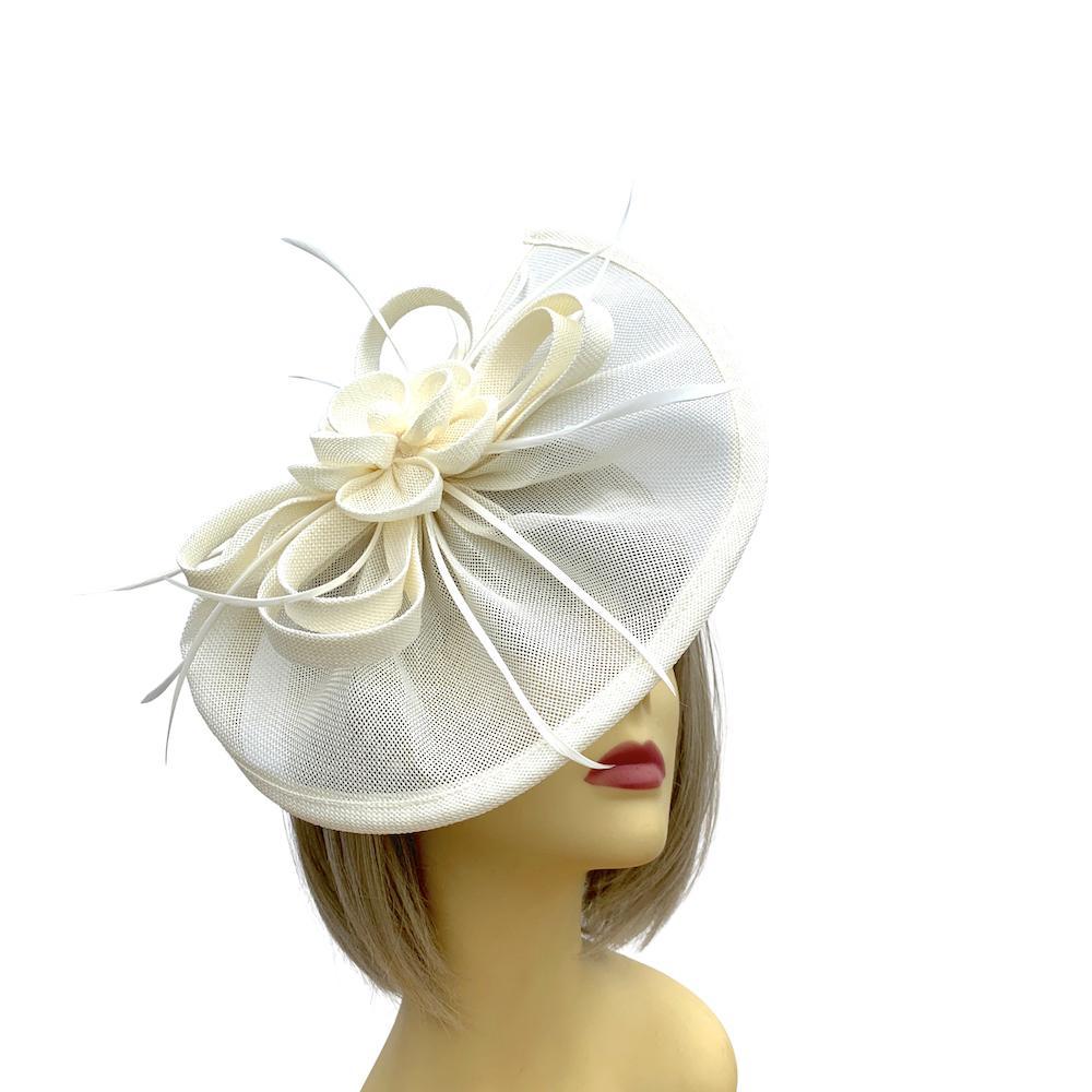 Ruched Sinamay Fan Style Cream Fascinator Hat-Fascinators Direct