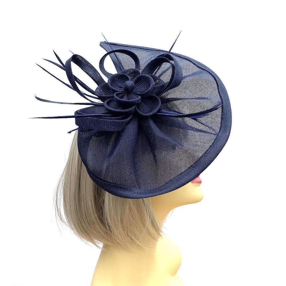 Ruched Sinamay Fan Style Navy Fascinator Hat-Fascinators Direct