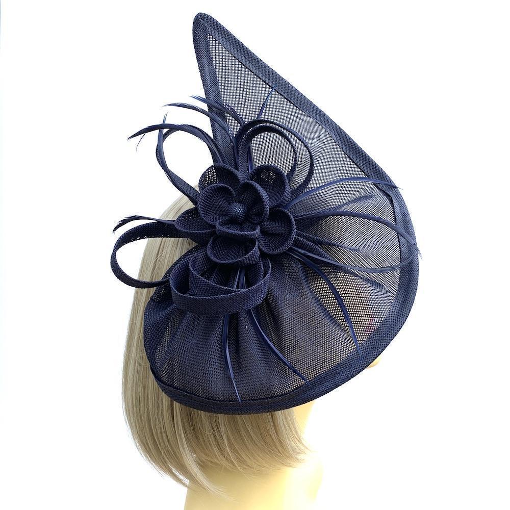Ruched Sinamay Fan Style Navy Fascinator Hat-Fascinators Direct