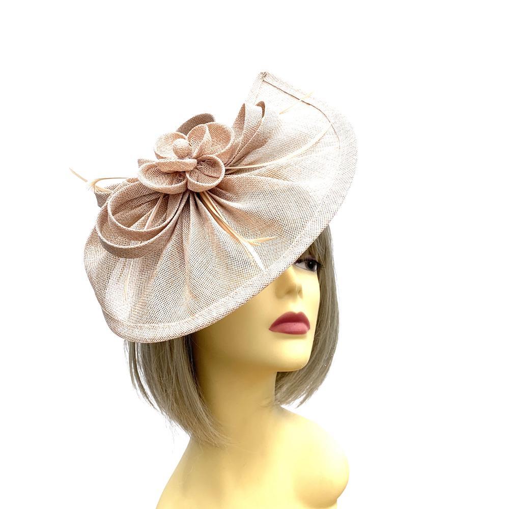 Ruched Sinamay Fan Style Nude Fascinator Hat-Fascinators Direct