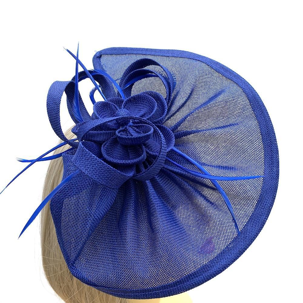 Ruched Sinamay Fan Style Royal Blue Fascinator Hat-Fascinators Direct