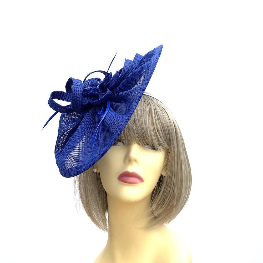 Ruched Sinamay Fan Style Royal Blue Fascinator Hat-Fascinators Direct